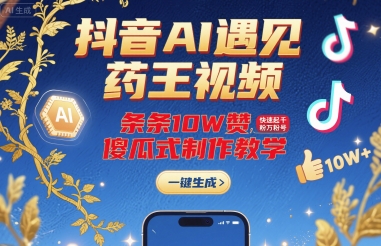 抖音AI遇见药王视频,条条10W赞,快速起千粉万粉号,傻瓜式制作教学-幽忧帮