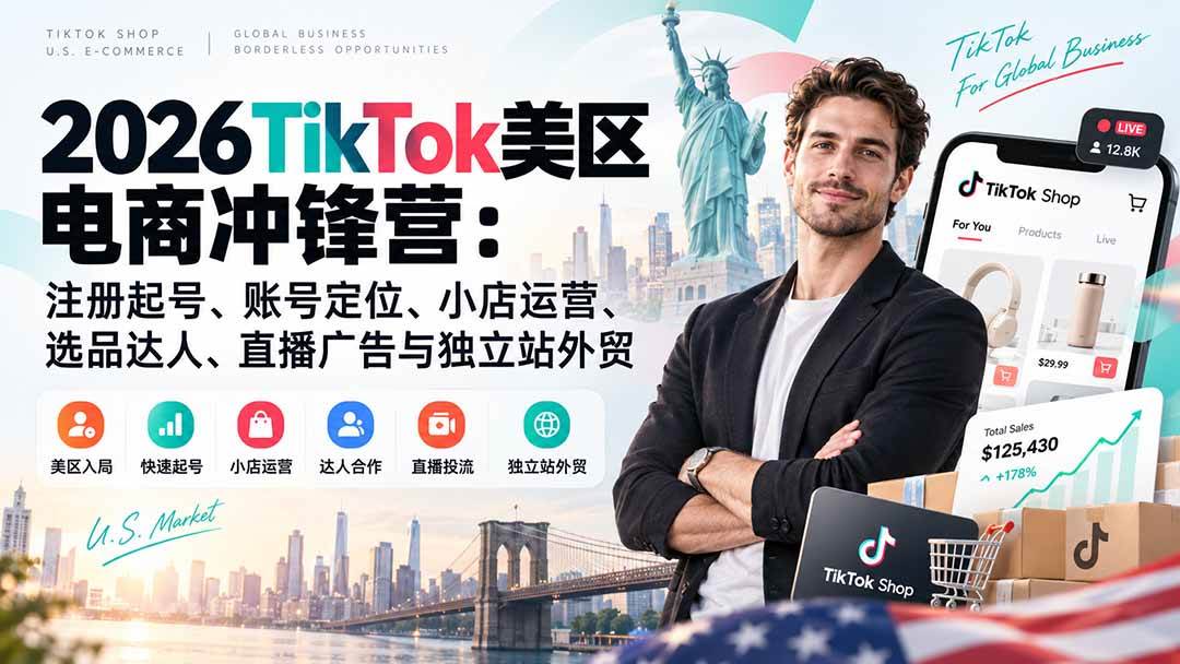 （20858期）2026TikTok美区电商冲锋营：注册起号、账号定位、小店运营、选品达人、直播广告与独立站外贸-幽忧帮
