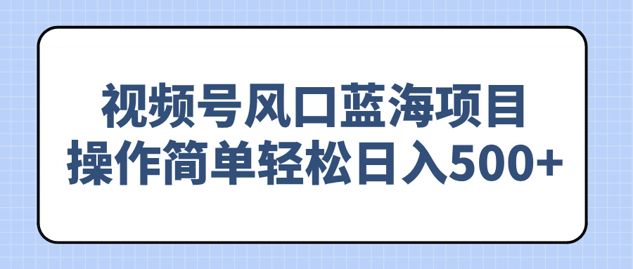 （14276期）视频号风口蓝海项目，操作简单轻松日入500+-忧忧资源网