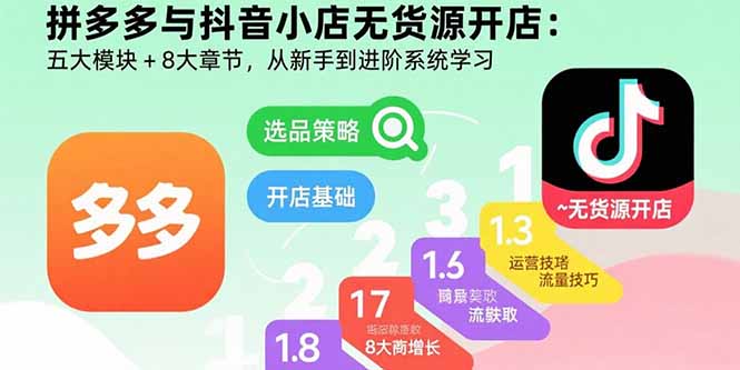拼多多与抖音小店无货源开店:五大模块+8大章节,从新手到进阶系统学习-幽忧帮