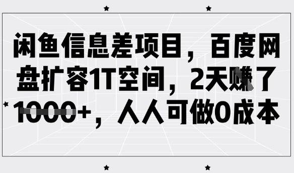 闲鱼信息差项目,百度网盘扩容1T空间,2天收益1k+,人人可做0成本-幽忧帮