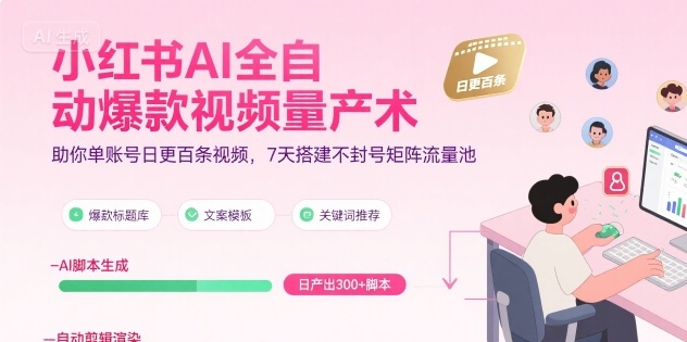 小红书AI全自动爆款视频量产术,助你单账号日更百条视频,7天搭建不封号矩阵流量池(更新8月)-幽忧帮