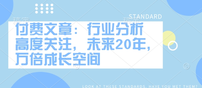 付费文章：行业分析 高度关注，未来20年，万倍成长空间-忧忧资源网