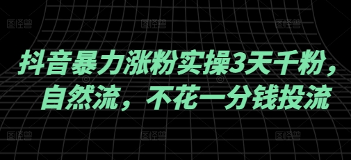 抖音暴力涨粉实操3天千粉，自然流，不花一分钱投流，实操经验分享-忧忧资源网