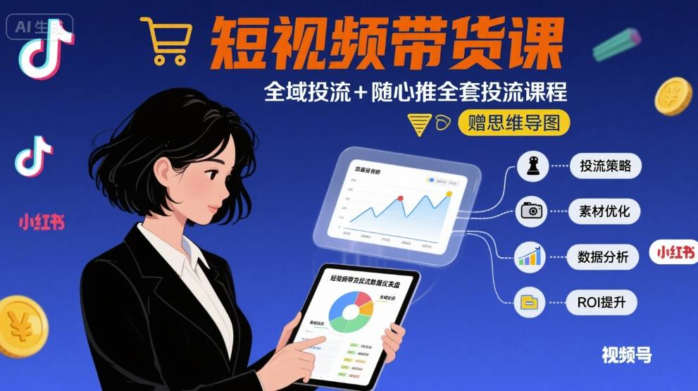 最新短视频带货课,全域投流+随心推全套投流课程+思维导图-幽忧帮
