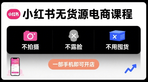 小红书无货源电商课程,不拍摄不露脸不用囤货,一部手机即可开店-幽忧帮