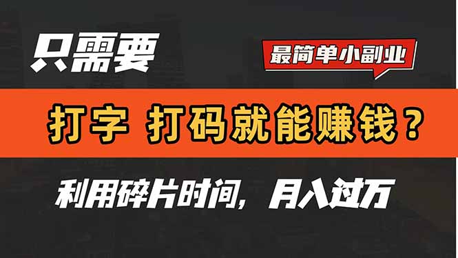 只需要打字,打码,就能赚钱?简单的赚钱小副业,利用碎片时间,月入过万-幽忧帮