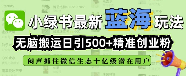 小绿书无脑搬运引流，全自动日引500精准创业粉，微信生态内又一个闷声发财的机会-忧忧资源网