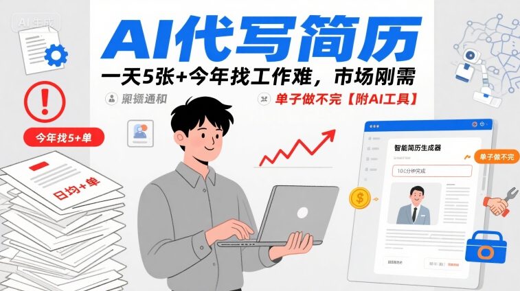 AI代写简历,一天5张+今年找工作难,市场刚需,单子做不完【附AI工具】-幽忧帮