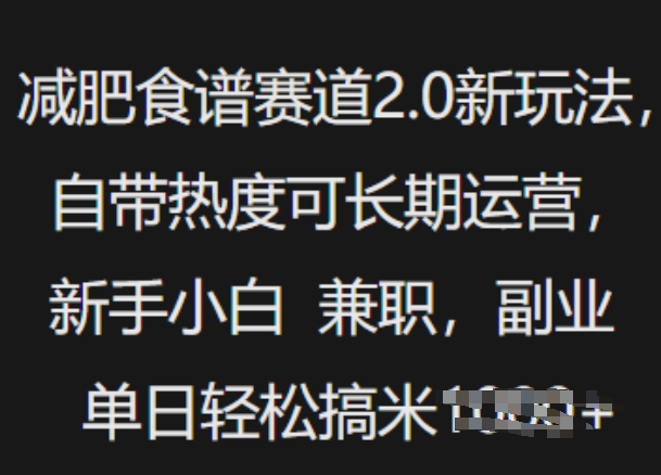 减肥食谱赛道2.0新玩法，自带热度可长期运营，新手小白，兼职副业单日轻松多张-忧忧资源网